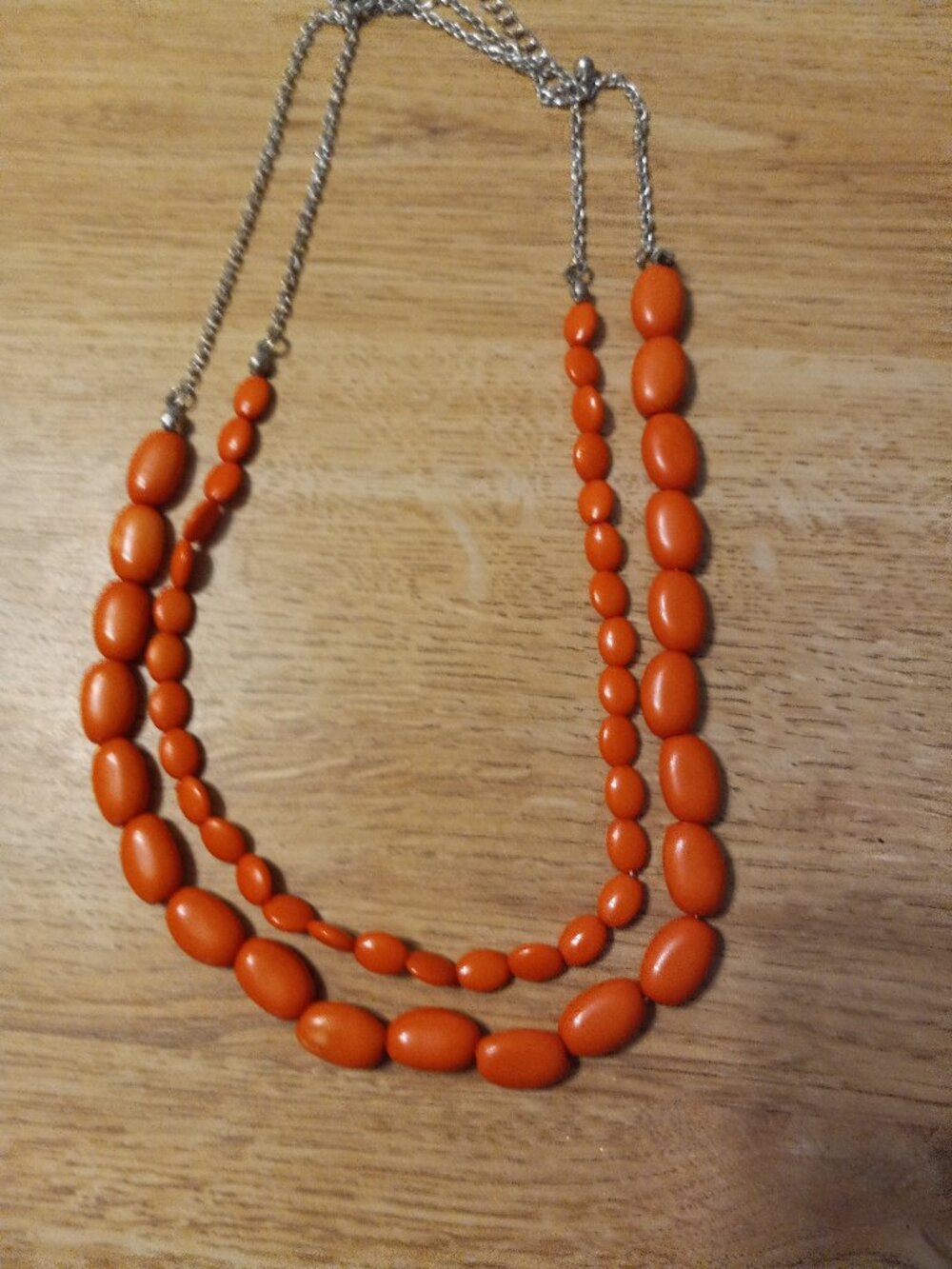 VINTAGE CORAL COLOR LUCITE or Other Old Plastic Two strand Necklace